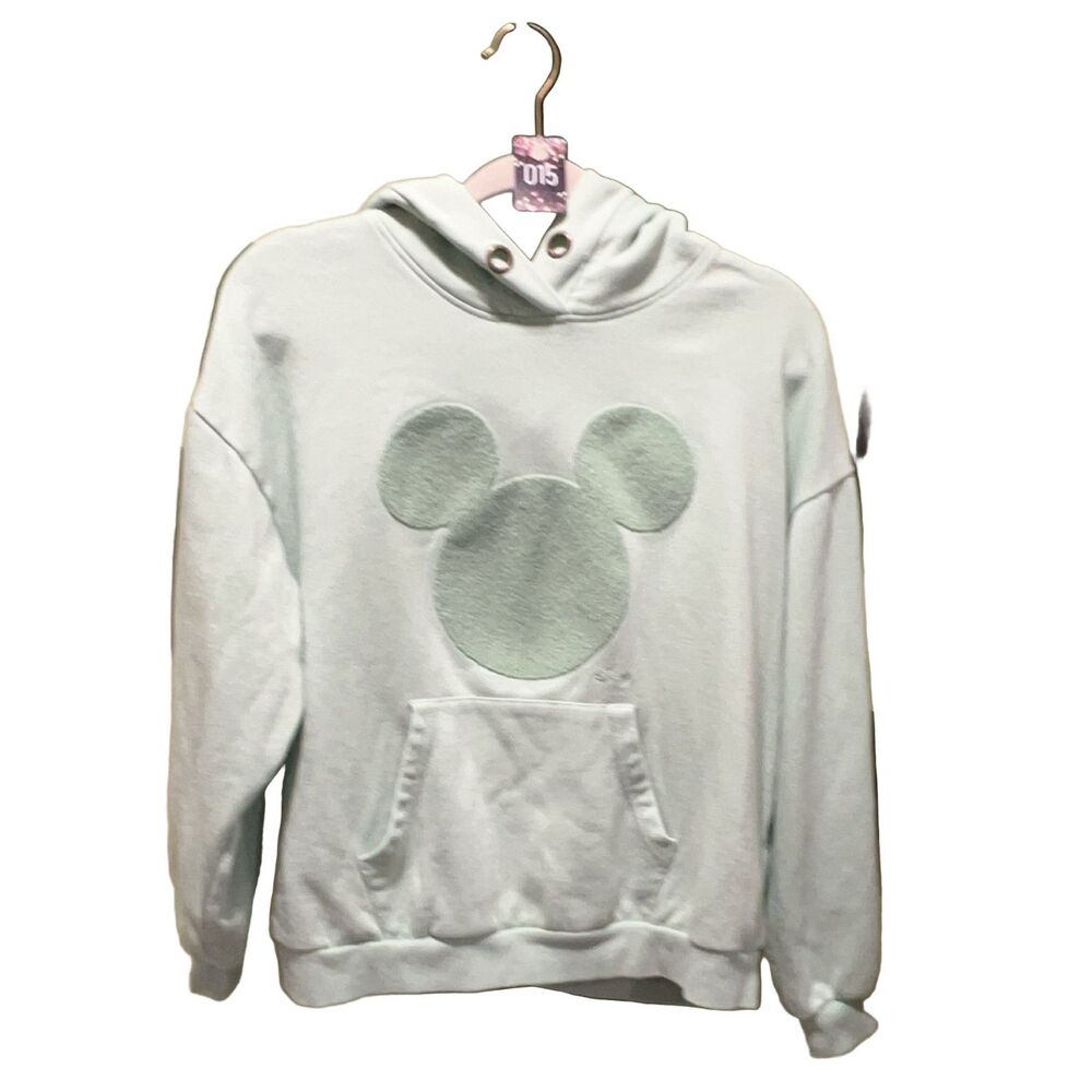 Disney Mickey Mouse Hoodie Green S 4/6Sured Head Cotton Blend